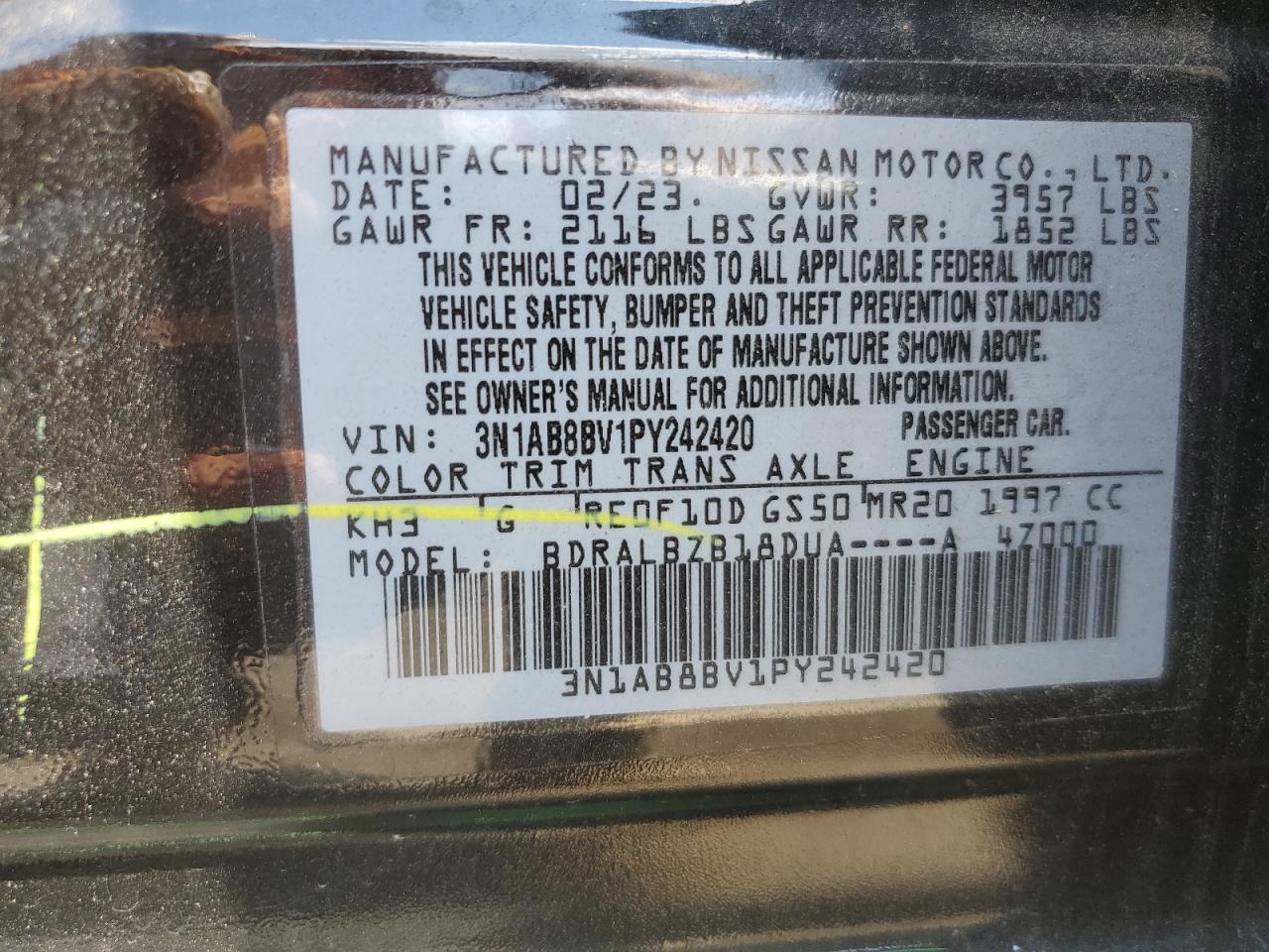 2023 Nissan Sentra S VIN: 3N1AB8BV1PY242420 Lot: 63016805