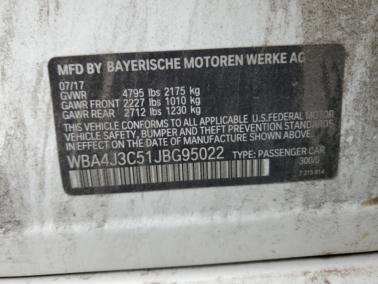 2018 BMW 430Xi Gran Coupe VIN: WBA4J3C51JBG95022 Lot: 61437235