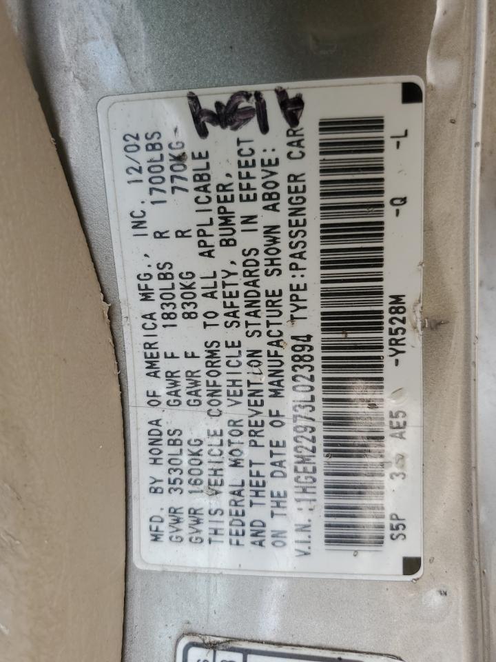 2003 Honda Civic Ex VIN: 1HGEM22973L023894 Lot: 62386625