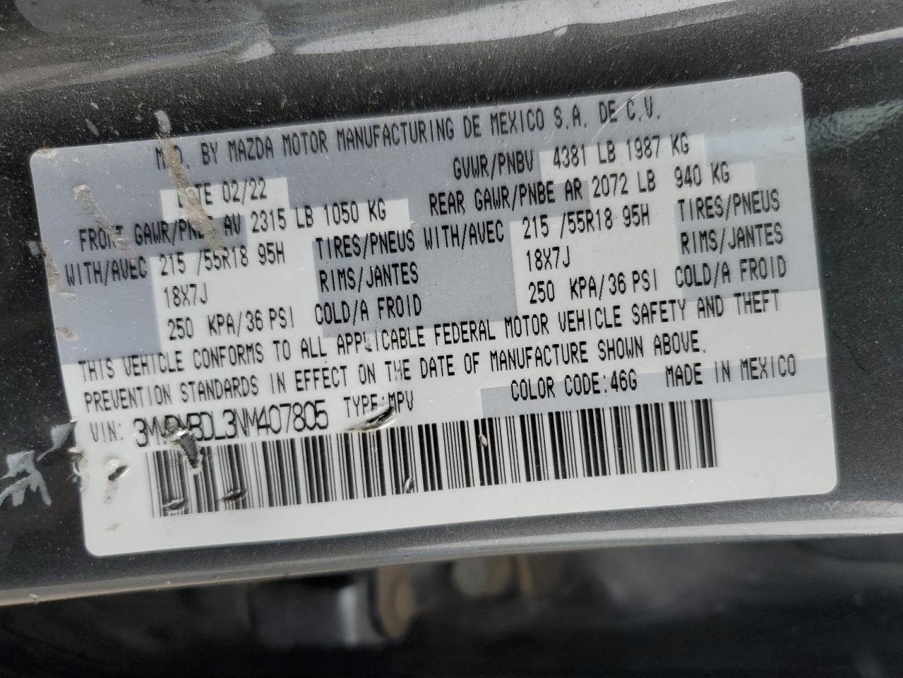 2022 Mazda Cx-30 Premium VIN: 3MVDMBDL3NM407805 Lot: 59359965
