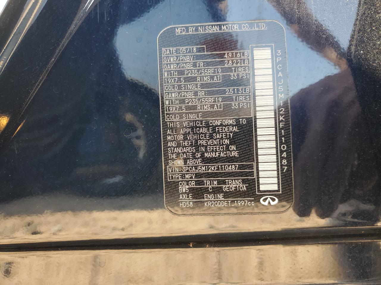 2019 Infiniti Qx50 Essential VIN: 3PCAJ5M12KF110487 Lot: 61981945
