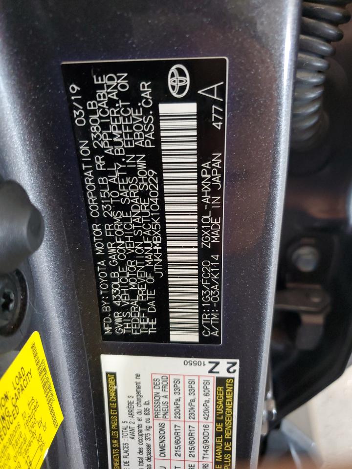 2019 Toyota C-Hr Xle VIN: JTNKHMBX5K1040229 Lot: 62548475