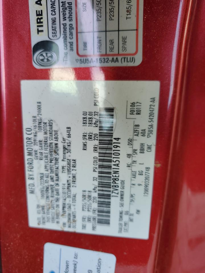 2010 Ford Mustang VIN: 1ZVBP8EN1A5101914 Lot: 62706975