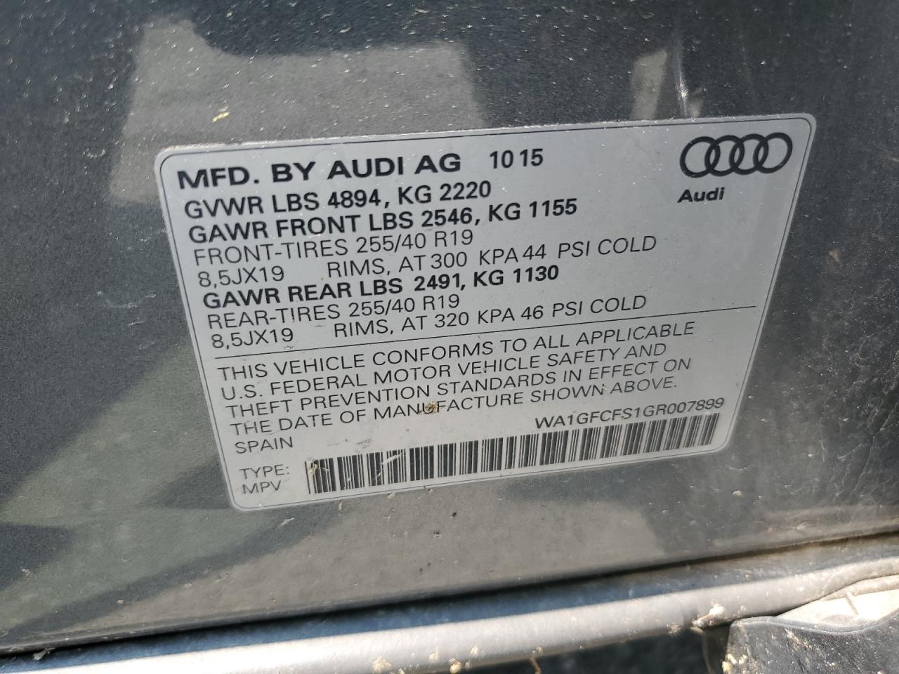2016 Audi Q3 Prestige VIN: WA1GFCFS1GR007899 Lot: 59691095