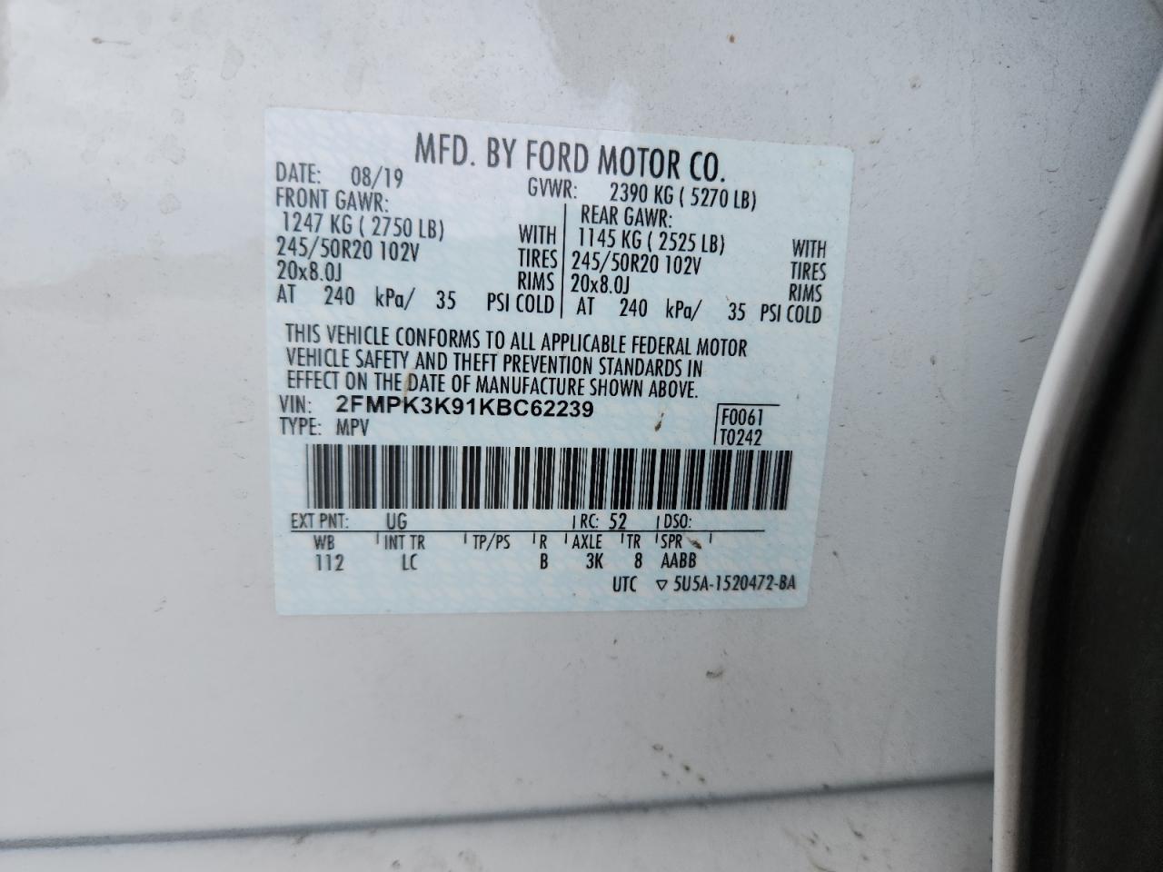 2019 Ford Edge Titanium VIN: 2FMPK3K91KBC62239 Lot: 62662245