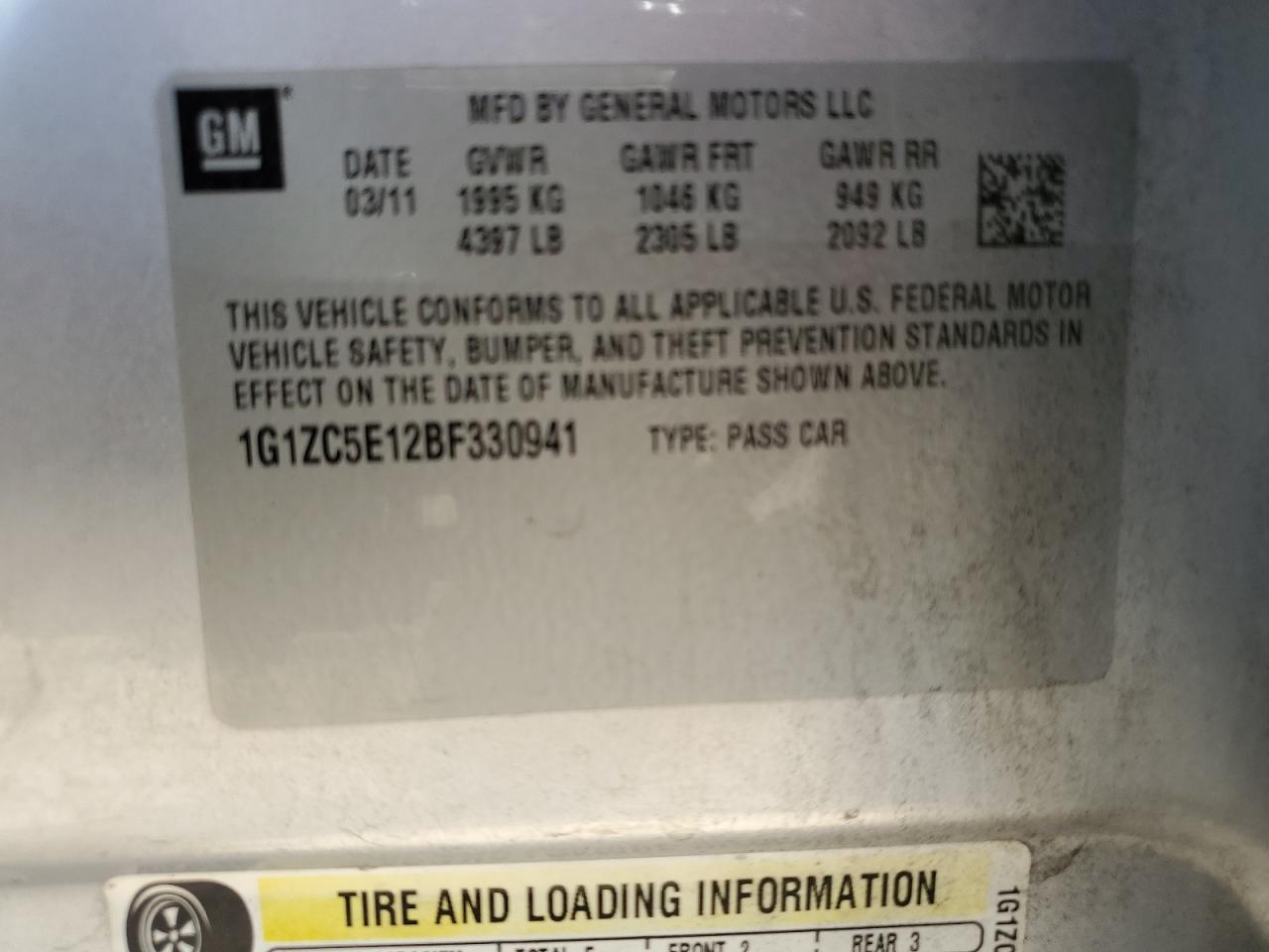 2011 Chevrolet Malibu 1Lt VIN: 1G1ZC5E12BF330941 Lot: 63137015