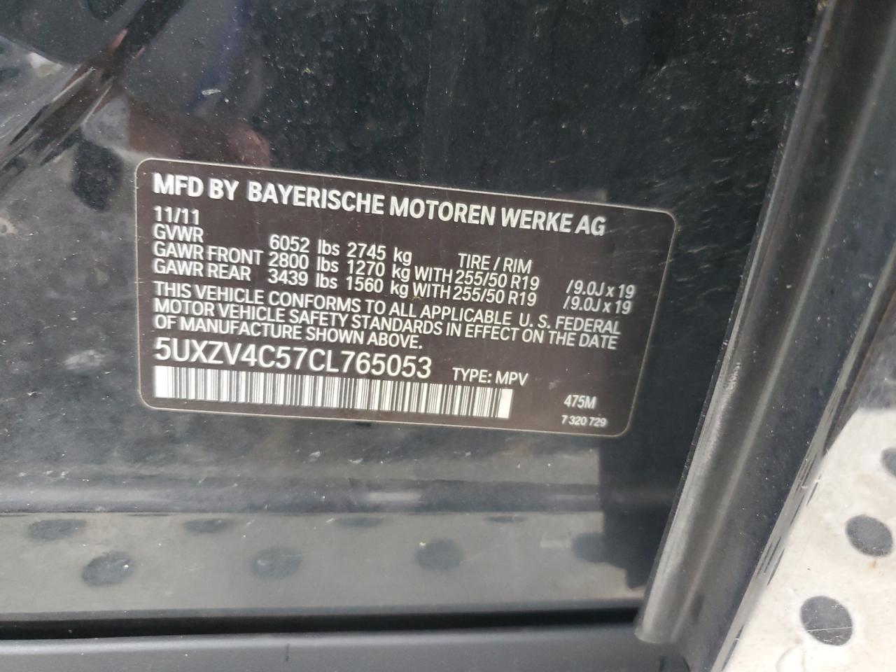 2012 BMW X5 xDrive35I VIN: 5UXZV4C57CL765053 Lot: 59997275