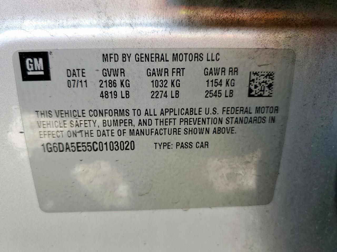 2012 Cadillac Cts VIN: 1G6DA5E55C0103020 Lot: 62675035