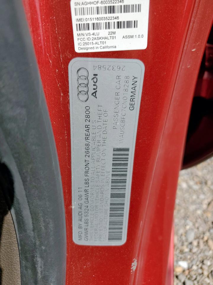 2012 Audi A7 Prestige VIN: WAUSGBFC7CN018288 Lot: 60294955