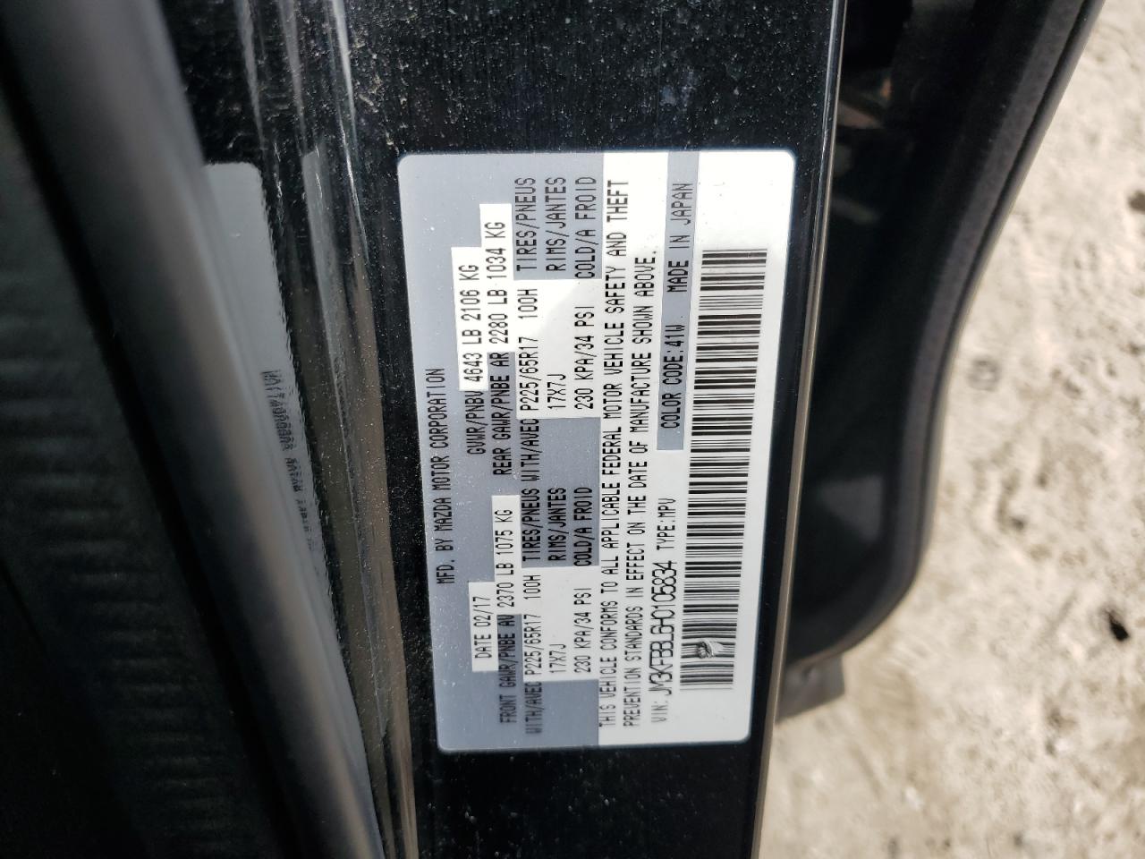 2017 Mazda Cx-5 Sport VIN: JM3KFBBL6H0105834 Lot: 61552125