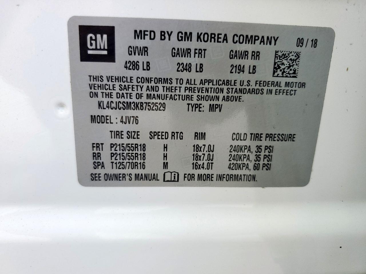 2019 Buick Encore Essence VIN: KL4CJCSM3KB752529 Lot: 62071245