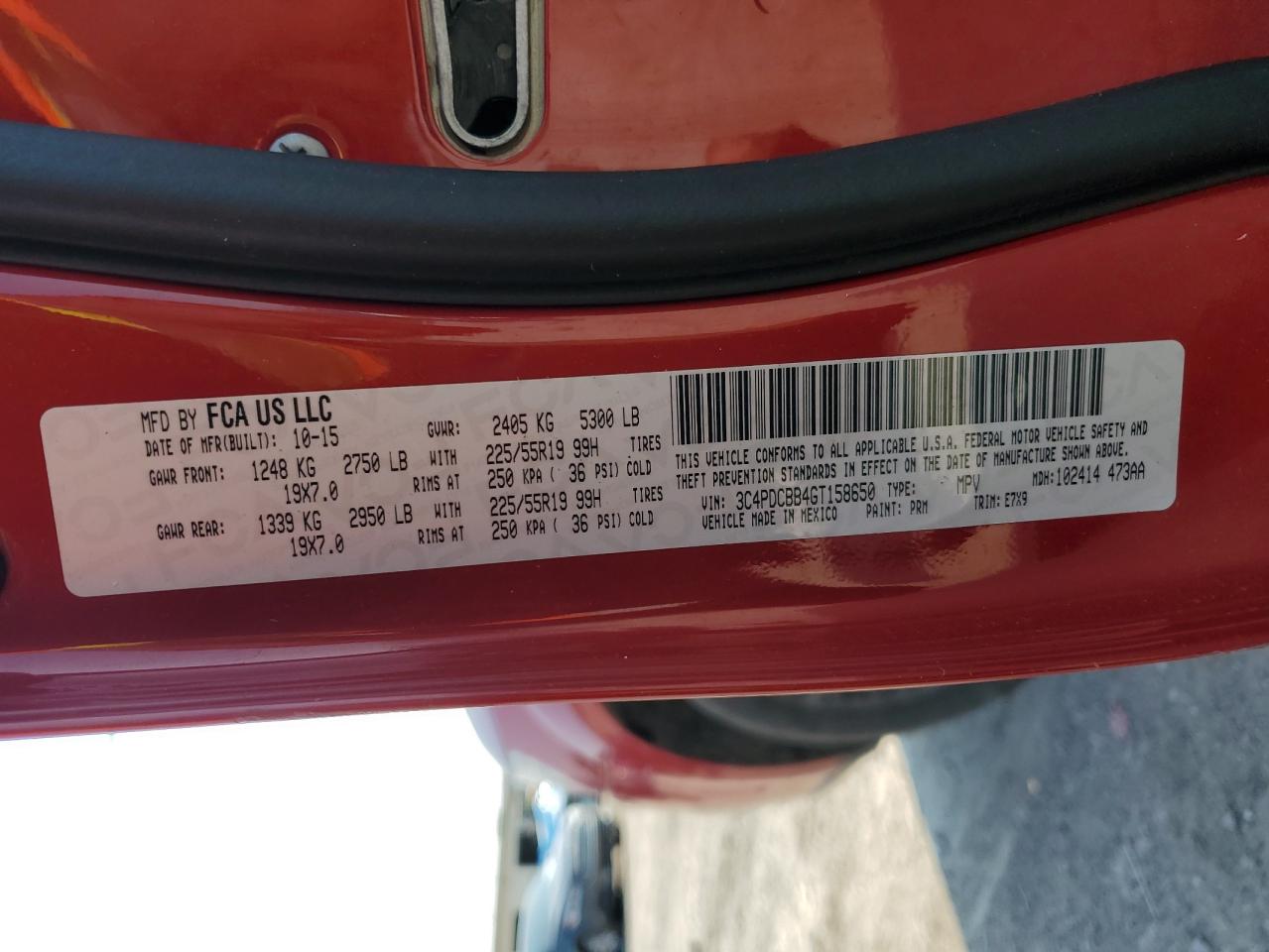 2016 Dodge Journey Sxt VIN: 3C4PDCBB4GT158650 Lot: 60053945