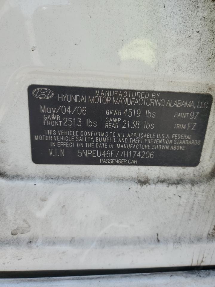 2007 Hyundai Sonata Se VIN: 5NPEU46F77H174206 Lot: 62190755
