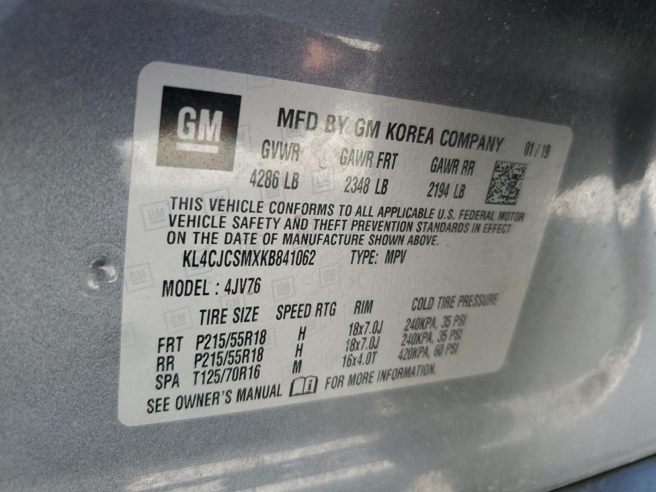 2019 Buick Encore Essence VIN: KL4CJCSMXKB841062 Lot: 58058145