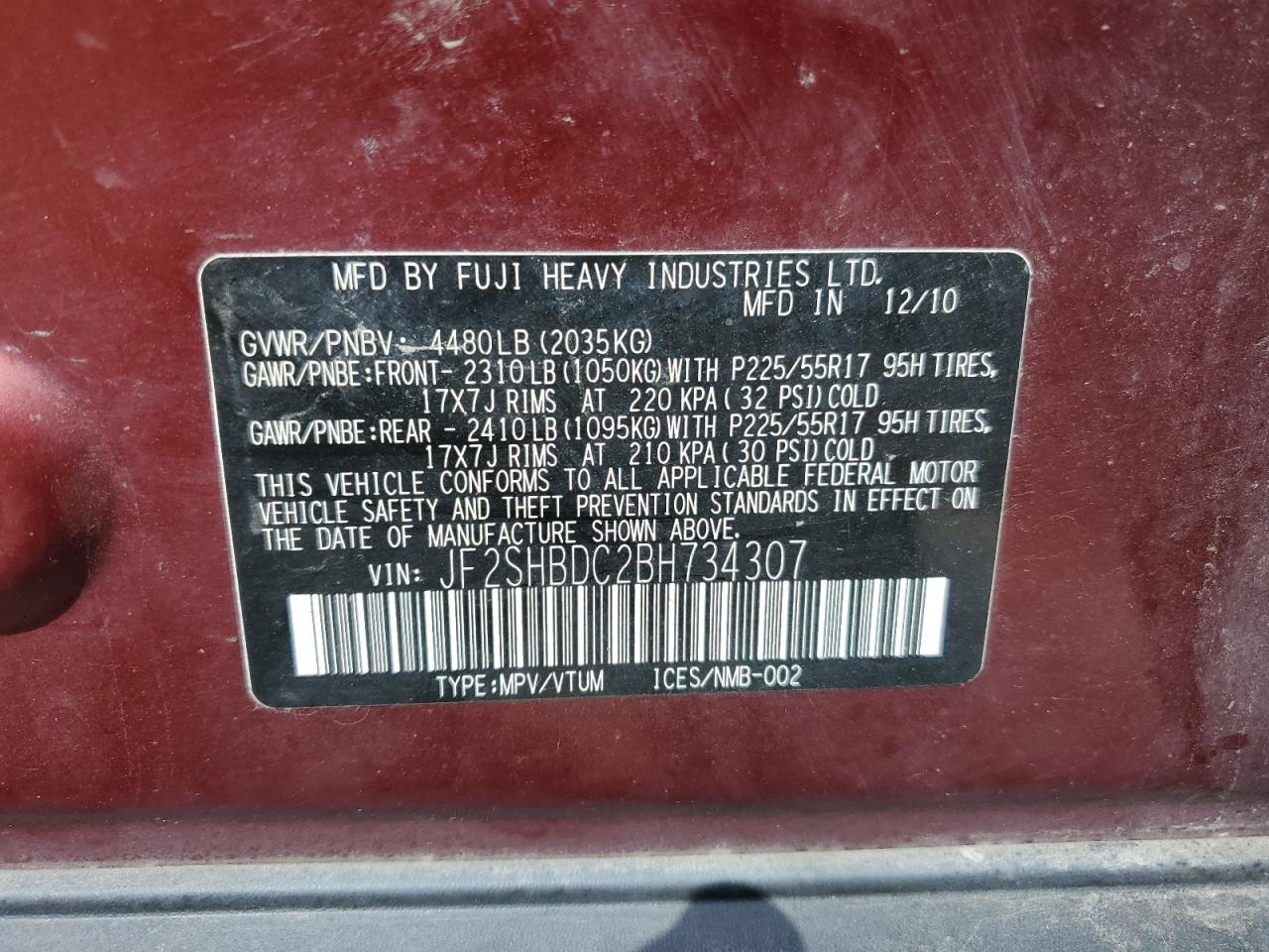 2011 Subaru Forester 2.5X Premium VIN: JF2SHBDC2BH734307 Lot: 61294195