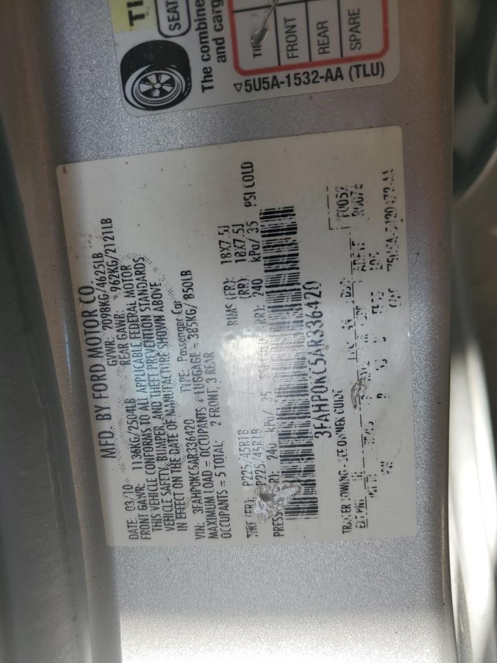 2010 Ford Fusion Sport VIN: 3FAHP0KC5AR336420 Lot: 63143525