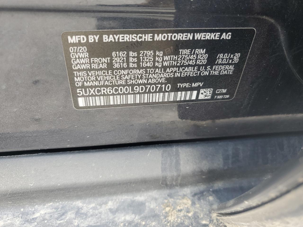2020 BMW X5 xDrive40I VIN: 5UXCR6C00L9D70710 Lot: 61811085