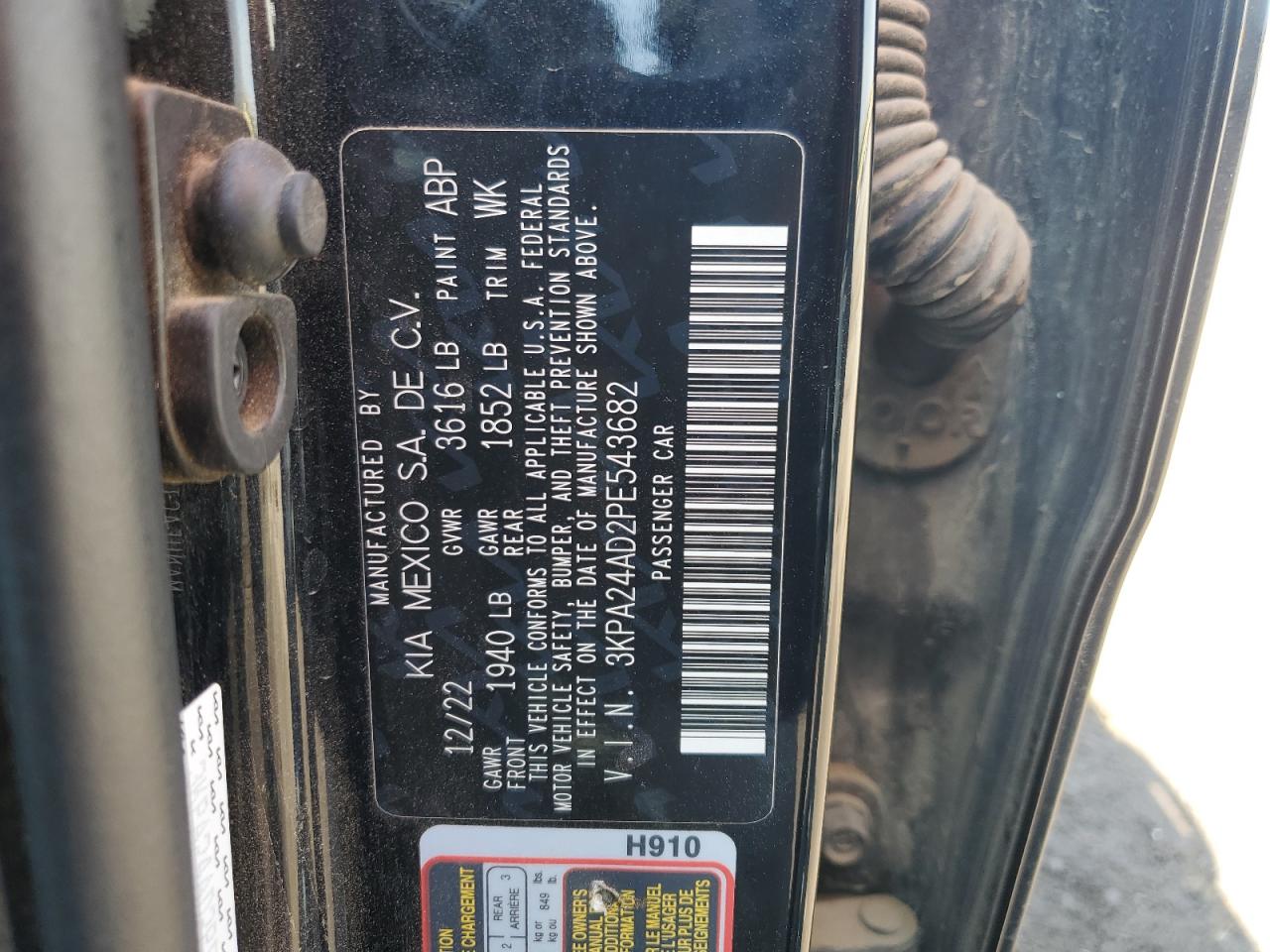 2023 Kia Rio Lx VIN: 3KPA24AD2PE543682 Lot: 62412505