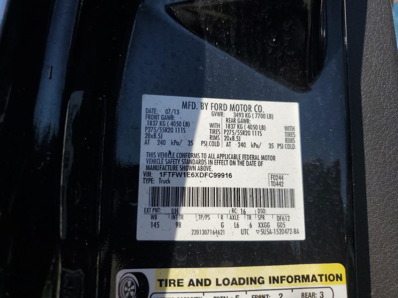2013 Ford F150 Supercrew VIN: 1FTFW1E6XDFC99916 Lot: 60915395