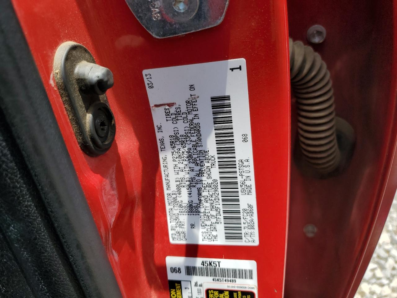 TOYOTA TUNDRA 2013 VIN 5TFDW5F1XDX298020 photo 13
