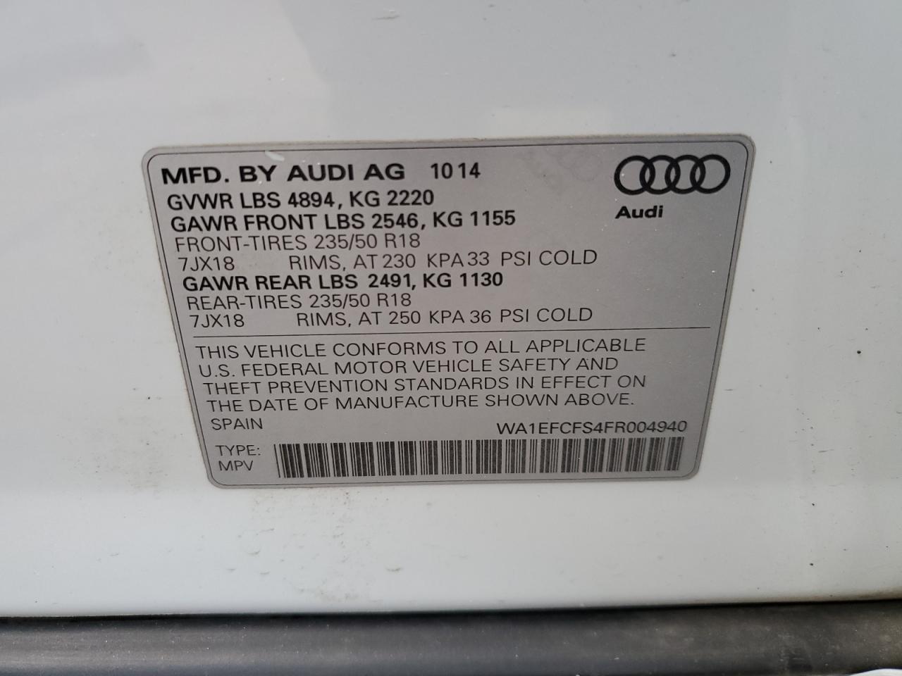 2015 Audi Q3 Premium Plus VIN: WA1EFCFS4FR004940 Lot: 59721345