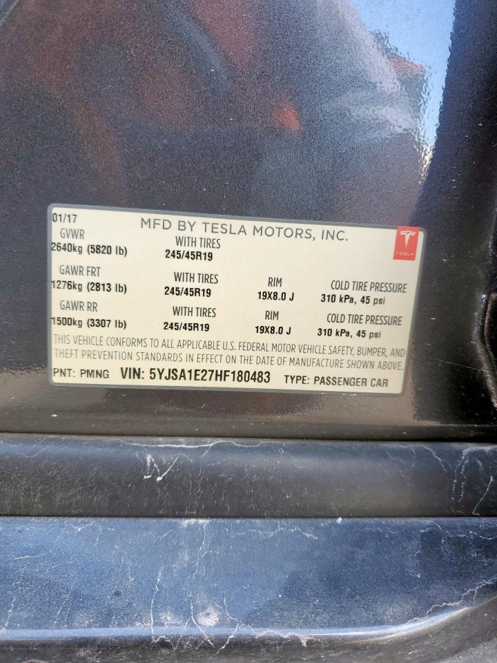 2017 Tesla Model S VIN: 5YJSA1E27HF180483 Lot: 62783205