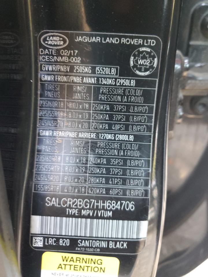 2017 Land Rover Discovery Sport Hse VIN: SALCR2BG7HH684706 Lot: 61204795