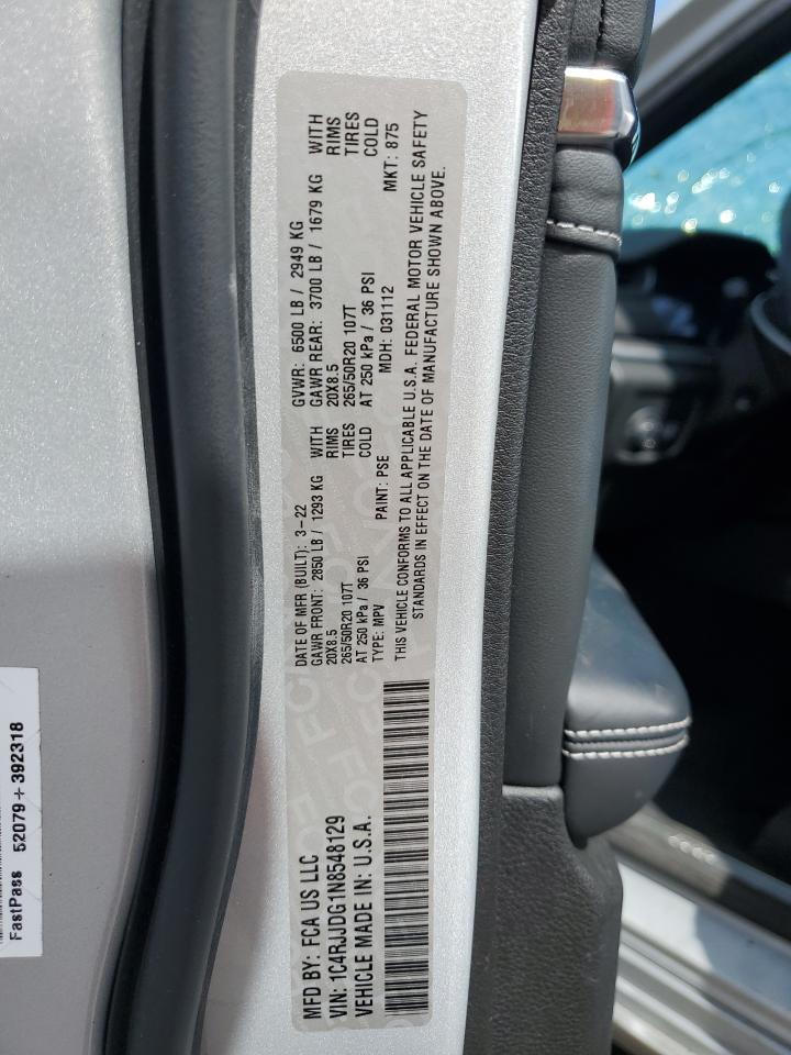 2022 Jeep Grand Cherokee L Overland VIN: 1C4RJJDG1N8548129 Lot: 61969055