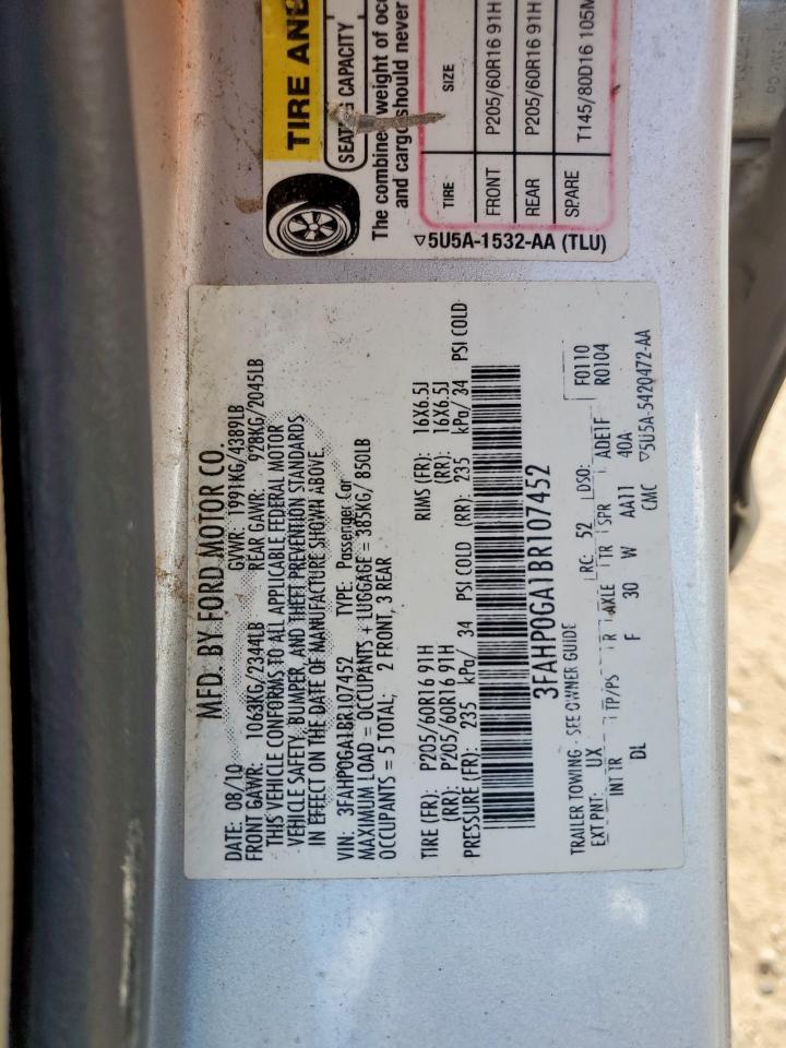 FORD FUSION 2011 VIN 3FAHP0GA1BR107452 фото 12