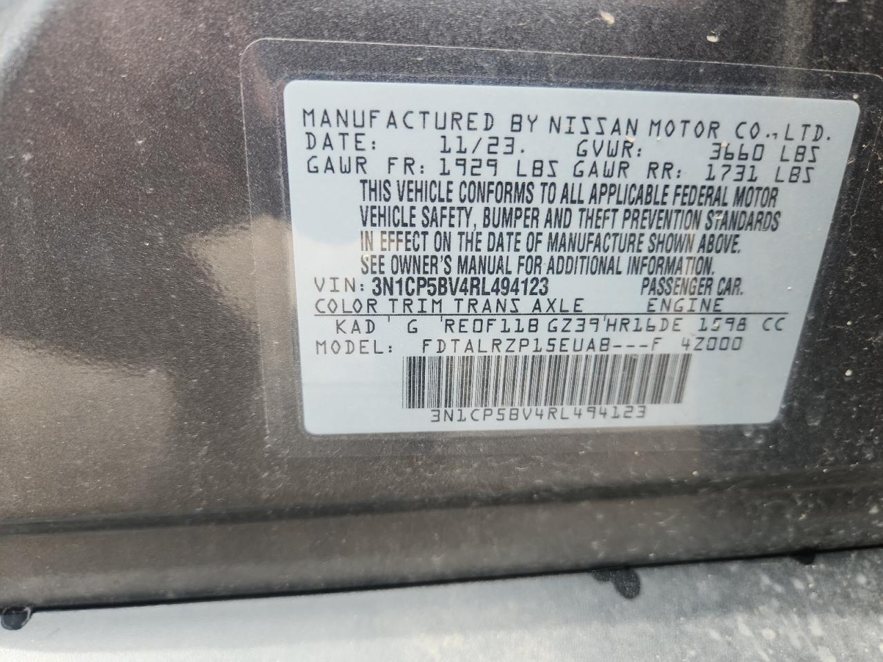 2024 Nissan Kicks S VIN: 3N1CP5BV4RL494123 Lot: 62560965
