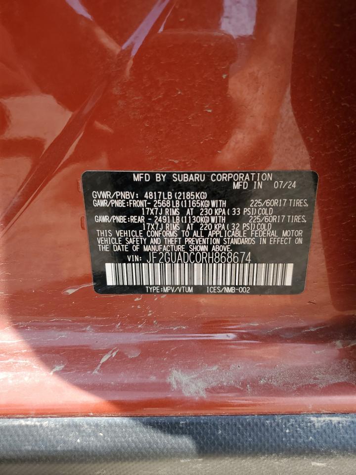 2024 Subaru Crosstrek Premium VIN: JF2GUADC0RH868674 Lot: 60217825