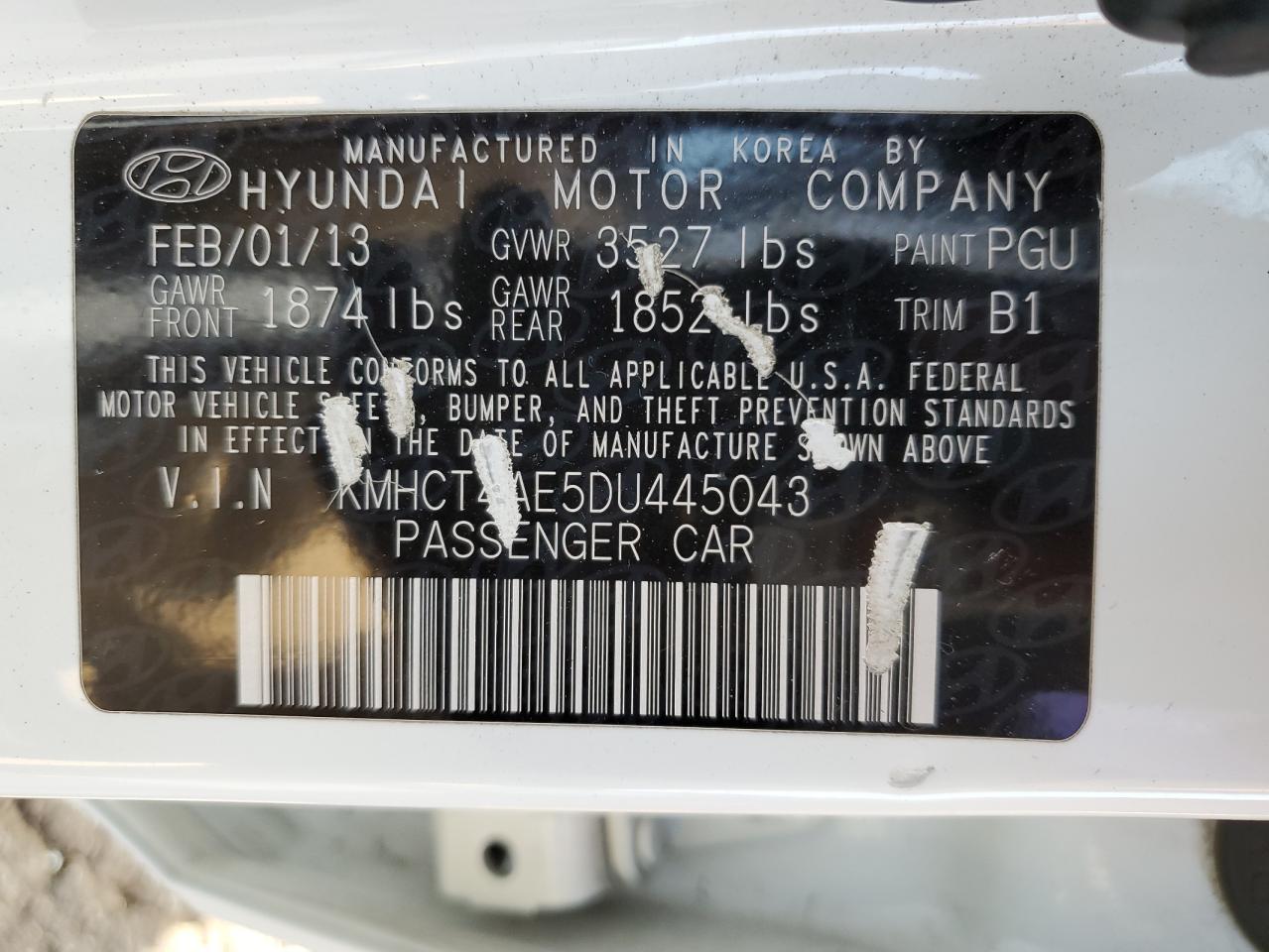2013 Hyundai Accent Gls VIN: KMHCT4AE5DU445043 Lot: 62538095