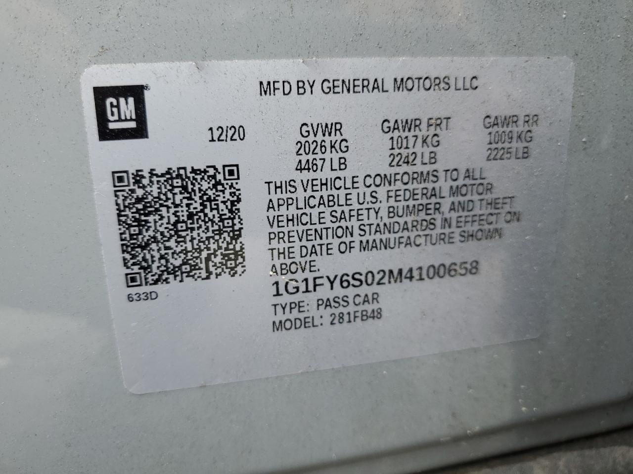 2021 Chevrolet Bolt Ev Lt VIN: 1G1FY6S02M4100658 Lot: 59486835