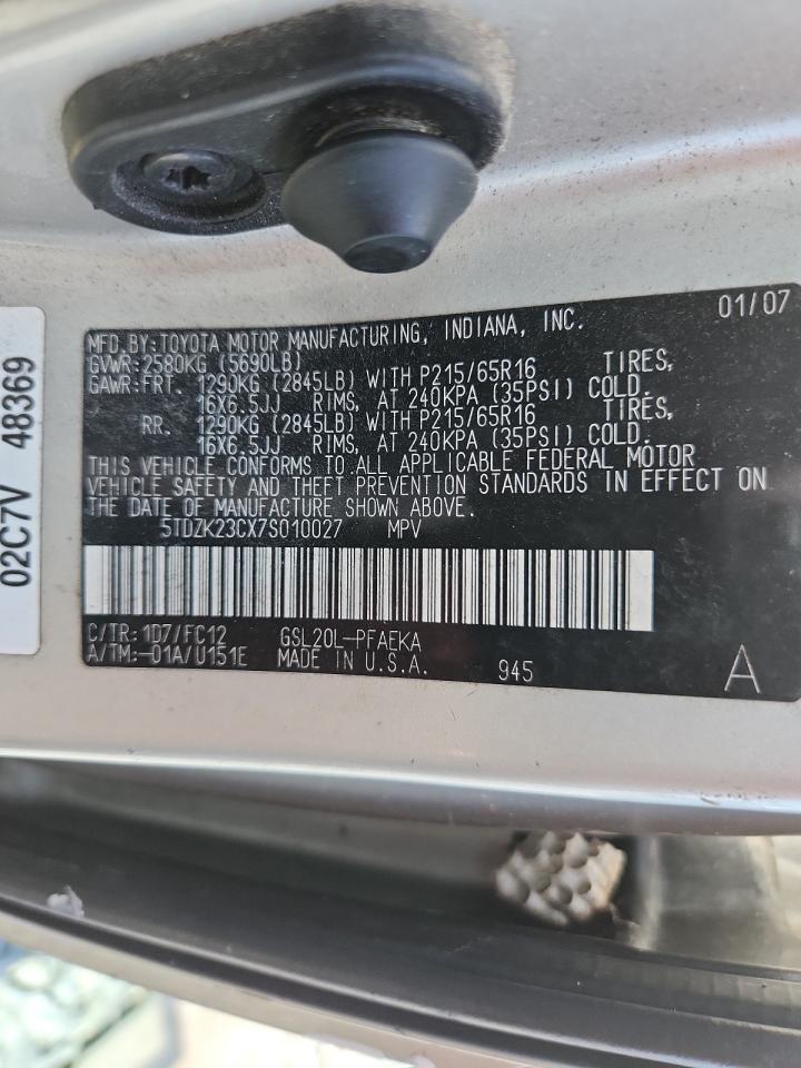 2007 Toyota Sienna Ce VIN: 5TDZK23CX7S010027 Lot: 60208205