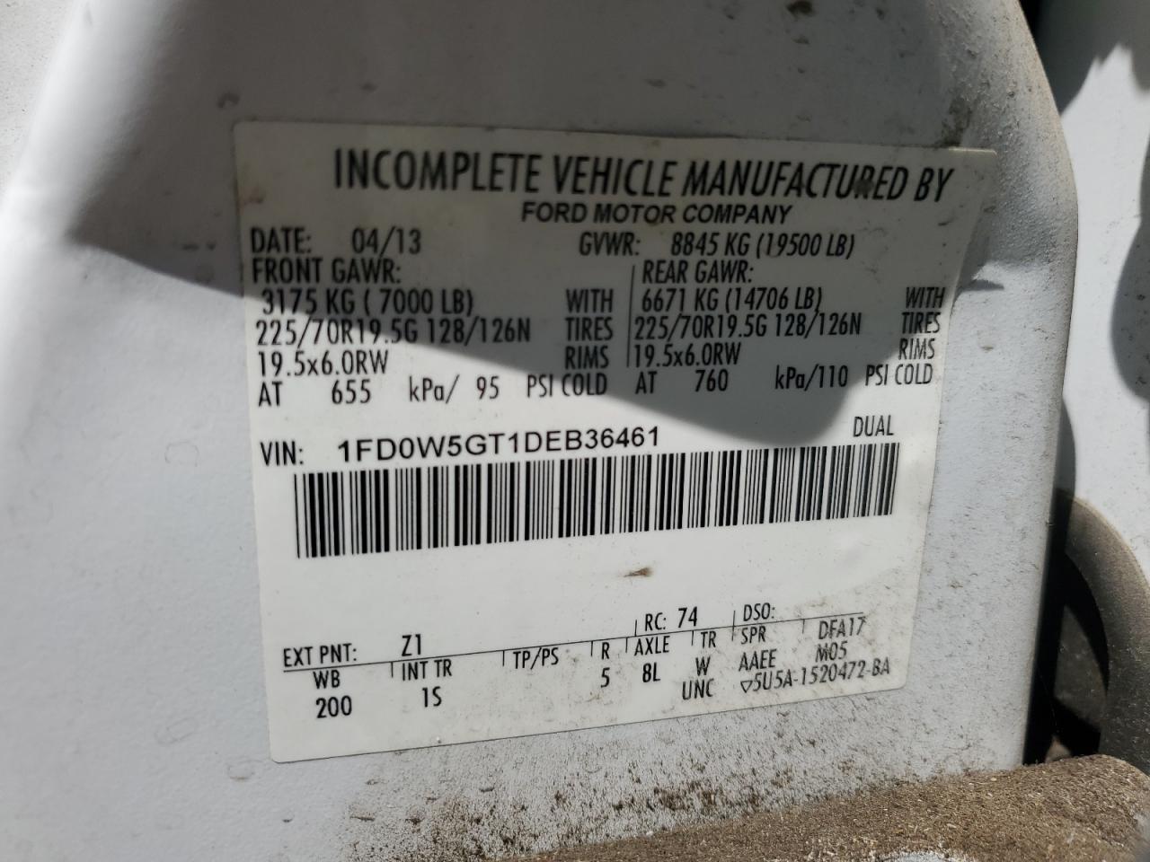 2013 Ford F550 Super Duty VIN: 1FD0W5GT1DEB36461 Lot: 61752345