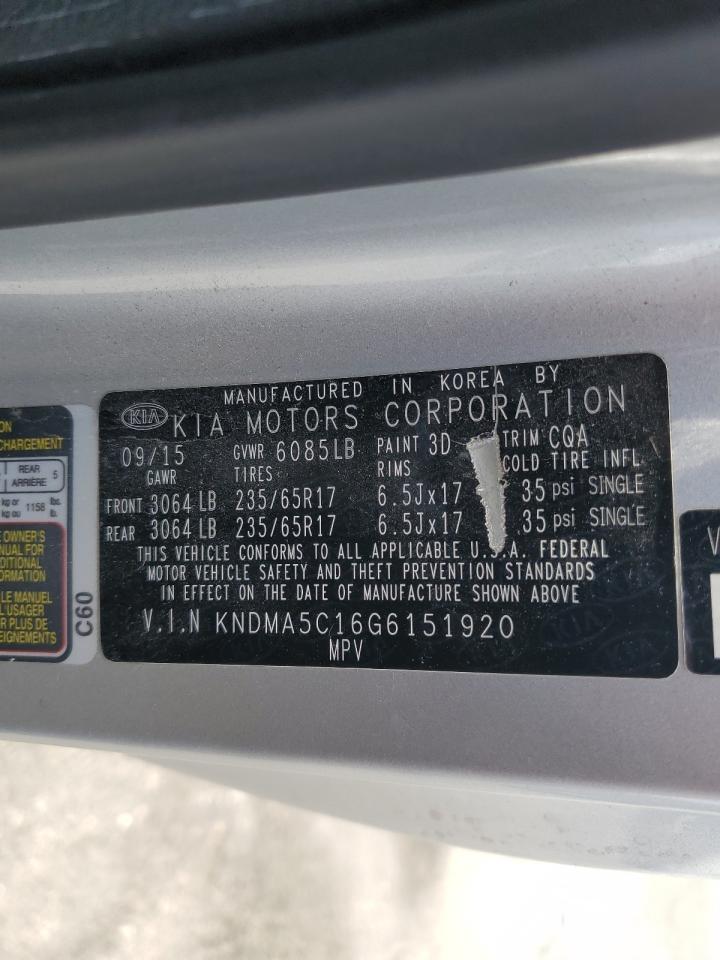 2016 Kia Sedona L VIN: KNDMA5C16G6151920 Lot: 60251035