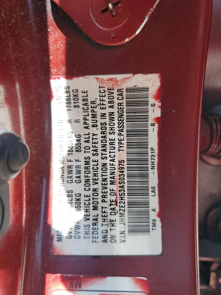 2010 Honda Insight Lx VIN: JHMZE2H53AS034975 Lot: 61265885
