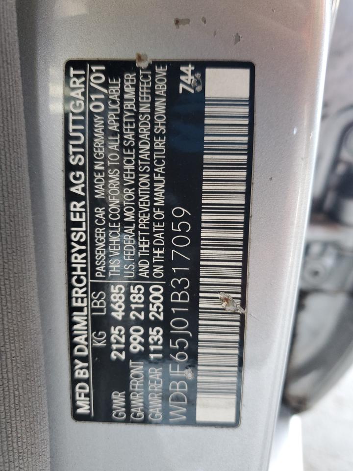2001 Mercedes-Benz E 320 VIN: WDBJF65J01B317059 Lot: 62968135