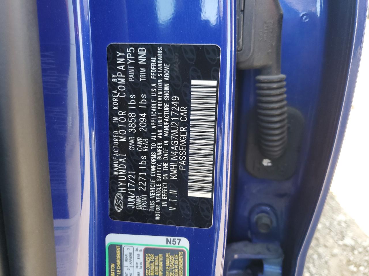2022 Hyundai Elantra Sel VIN: KMHLN4AG7NU217249 Lot: 61879395