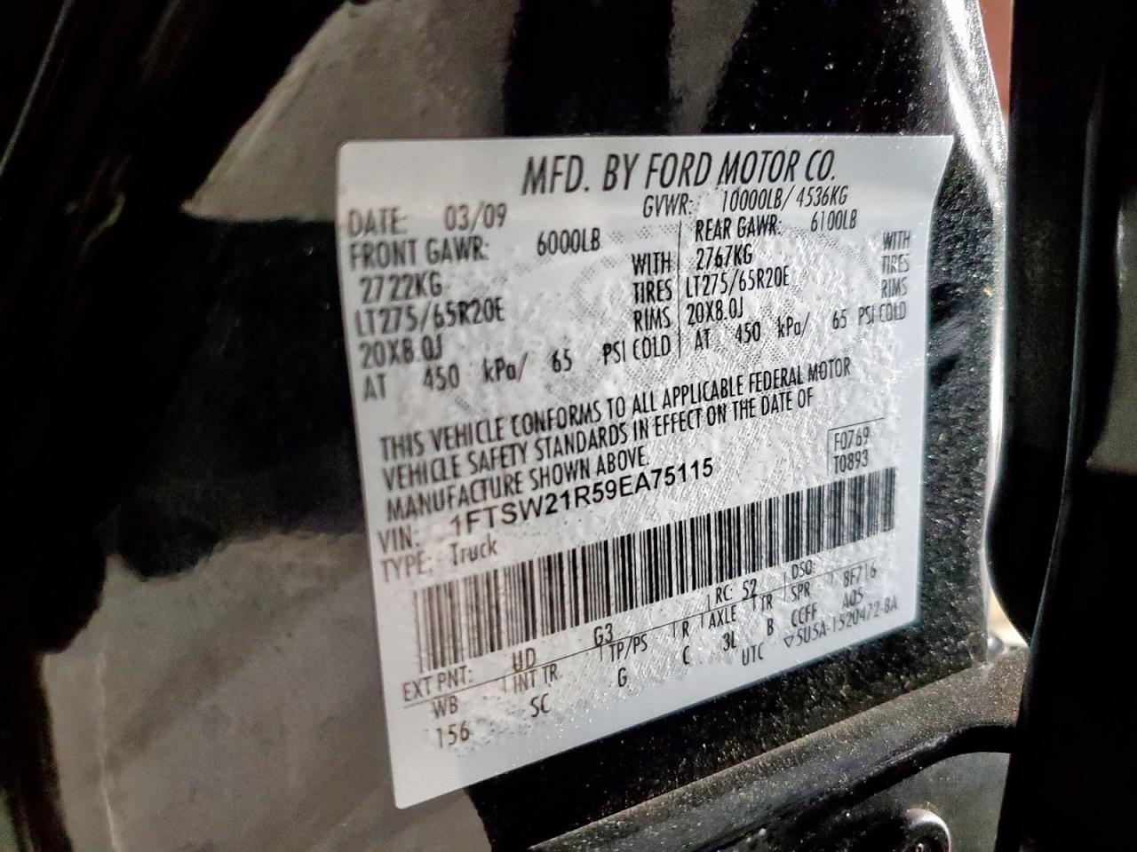 FORD F250 2009 VIN 1FTSW21R59EA75115 фото 13