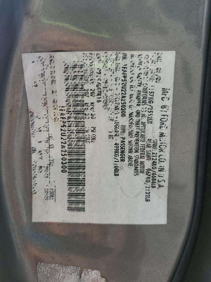 2002 Ford Taurus Lx VIN: 1FAFP52U22A250300 Lot: 59939595