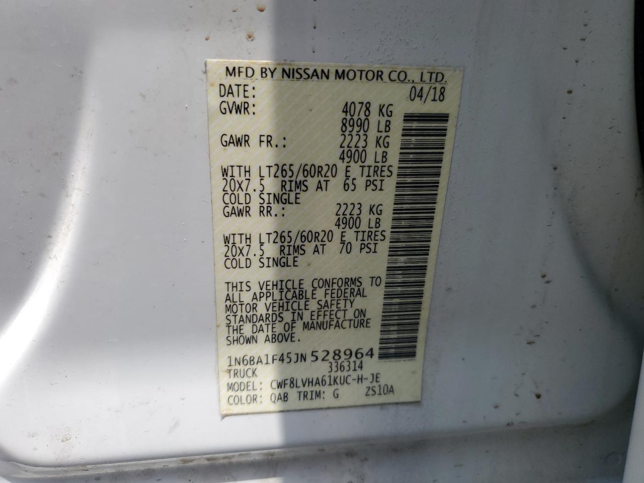 2018 Nissan Titan Xd Sl VIN: 1N6BA1F45JN528964 Lot: 62143025