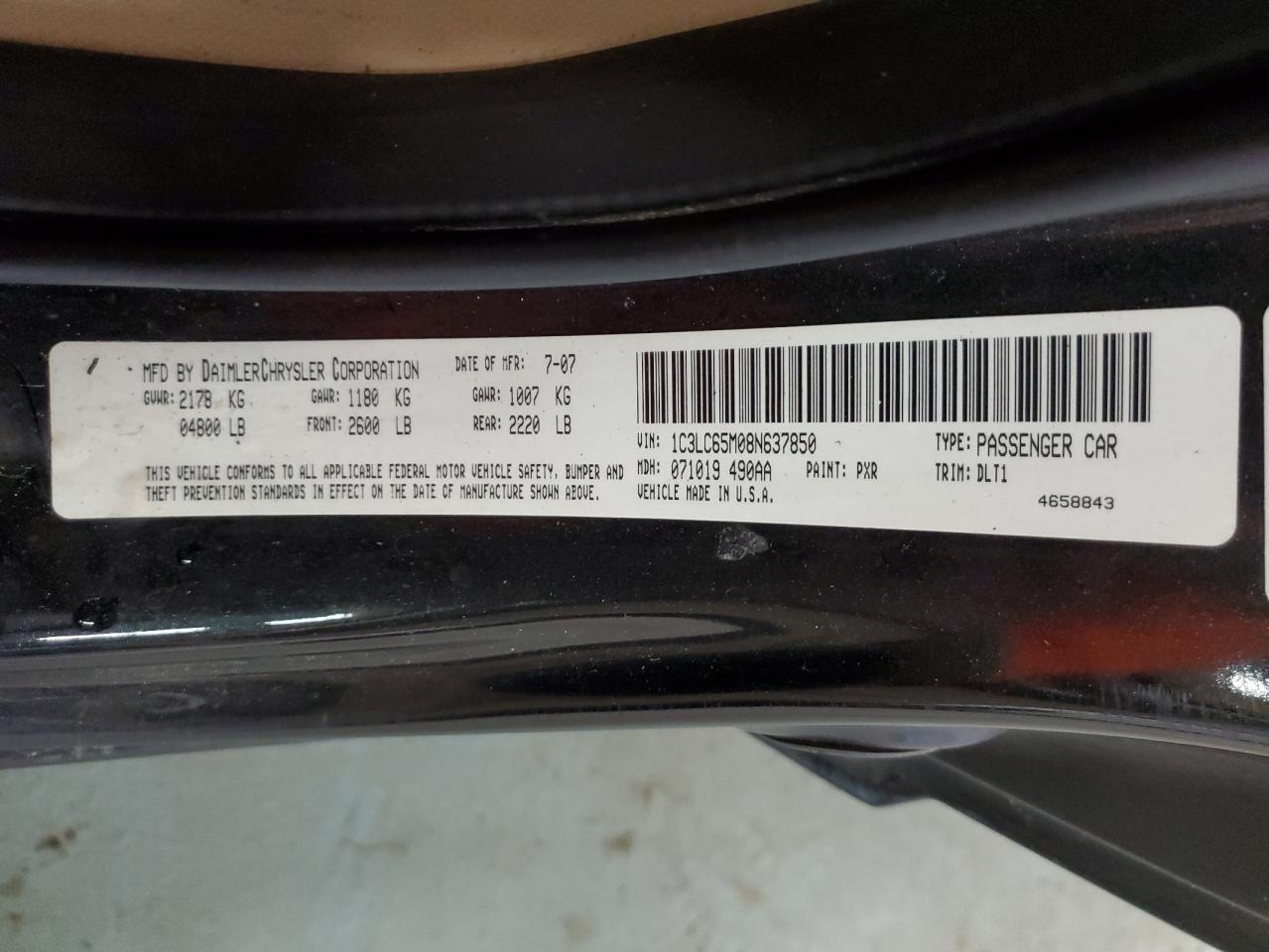2008 Chrysler Sebring Limited VIN: 1C3LC65M08N637850 Lot: 61598015