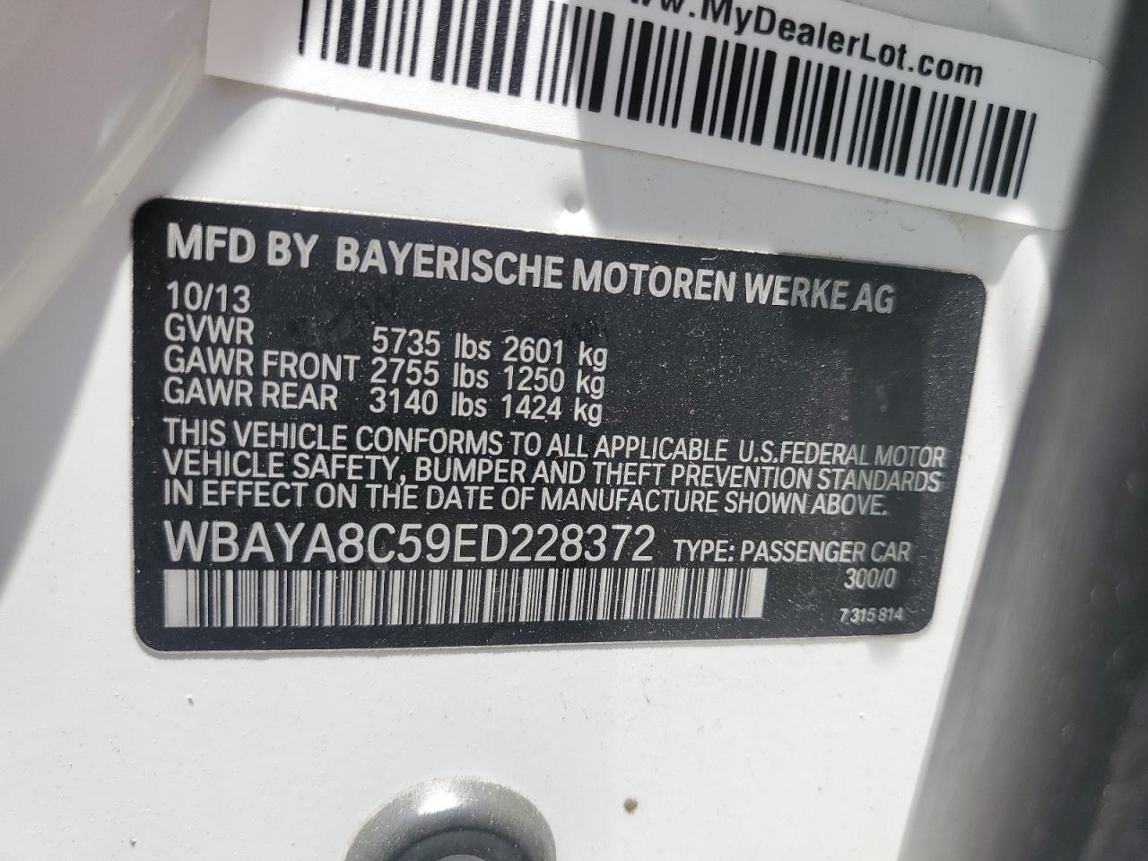 2014 BMW 750 I VIN: WBAYA8C59ED228372 Lot: 62698965
