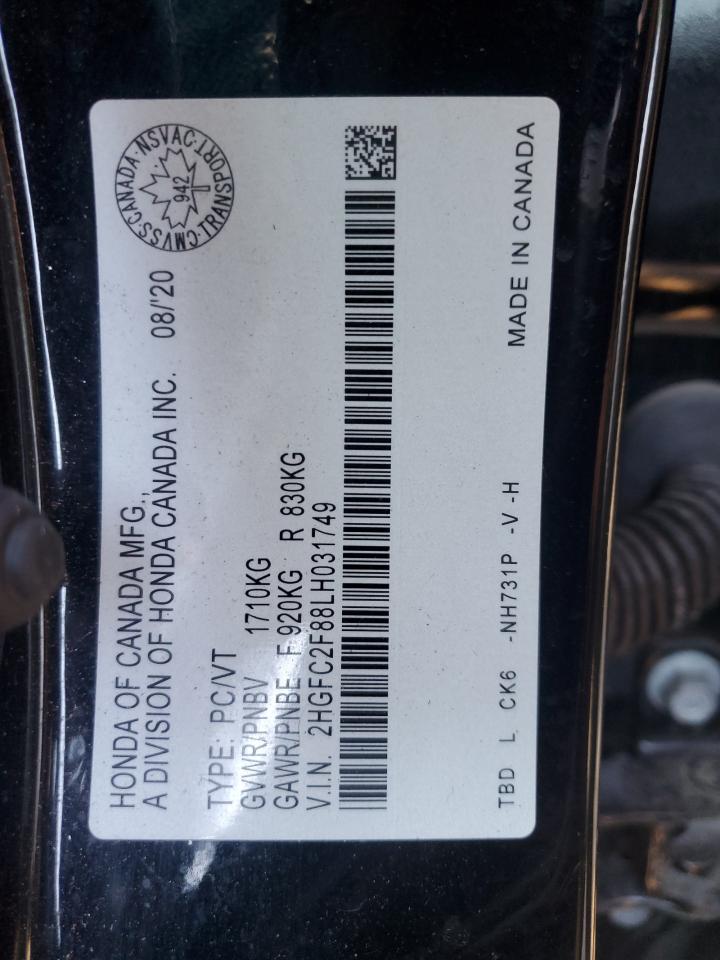 2020 Honda Civic Sport VIN: 2HGFC2F88LH031749 Lot: 62171425
