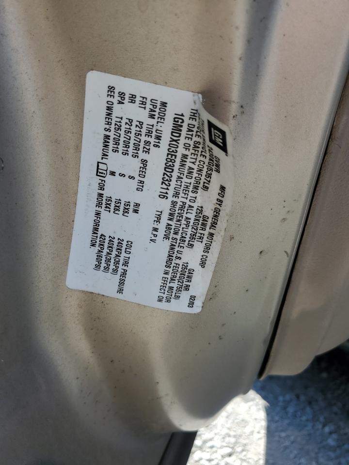 2003 Pontiac Montana VIN: 1GMDX03E83D232116 Lot: 60672225