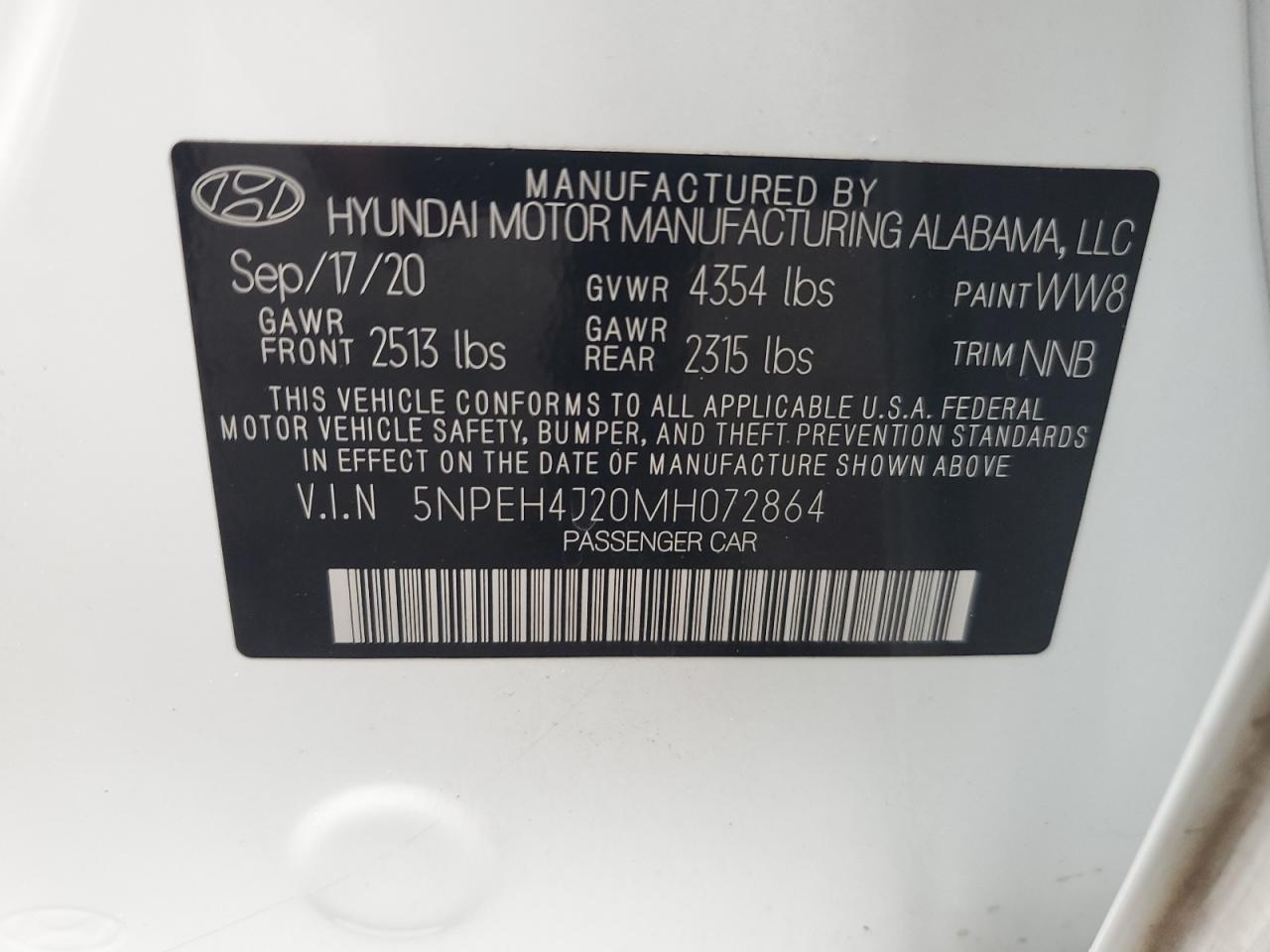 2021 Hyundai Sonata Limited VIN: 5NPEH4J20MH072864 Lot: 62503655