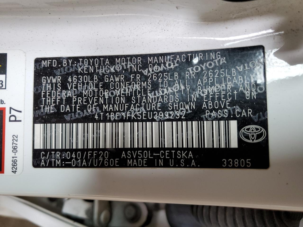 TOYOTA CAMRY 2014 VIN 4T1BF1FK5EU399232 фото 13