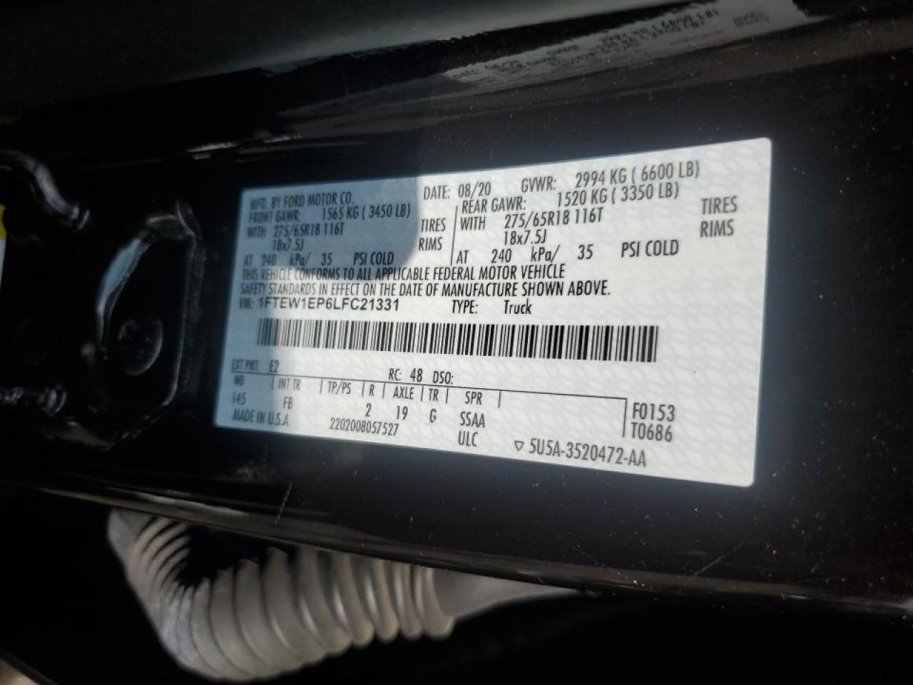 2020 Ford F150 Supercrew VIN: 1FTEW1EP6LFC21331 Lot: 58539775