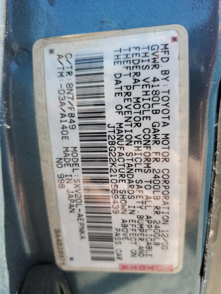 2001 Toyota Camry Ce VIN: JT2BG22K210569439 Lot: 63160935